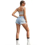 Distressed Denim Shorts for Women High Waist Frayed Hem Casual Style Summer Fashion Wholesale Av