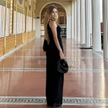 Sleeveless Bodycon Dress Solid Color Comfortable Fit Sexy Asymmetrical Shoulder Spring Summer Ca