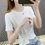 Womens Ice Silk Short Sleeve T Shirt Loose Fit Irregular Hem Summer Casual Wear