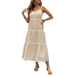 Layered Striped Midi Dress French Vacation Style Sleeveless Comfortable Fabric Perfect for Summe