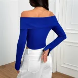 Off Shoulder T Shirt Trendy Design Short Length Spring Summer Collection Womens Fashion Top Whol