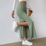 Elegant High Waisted Midi Skirt Simple Design Side Slit Slim Fit Spring Summer Womens Fashion Wh