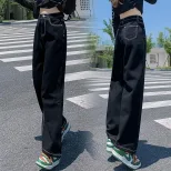 欧洲站高腰牛仔裤女2023春季新款宽松休闲韩版百搭学生直筒老爹裤