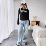Fashionable Womens Long Sleeve T Shirt Round Neck Printed Casual Style Perfect for Everyday Wear