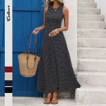 French Vintage Sleeveless Backless Dress Polka Dot Design Waist Defining Fit Ideal for Summer Va