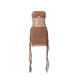 Chic Sheer Mesh Dress Sexy Strapless Design with Starry Rhinestone Accents Perfect for Winter Pa