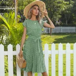 Vintage Polka Dot Ruffled Dress Short Sleeve Elegant Design Summer Style Wholesale Available