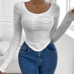 Elegant Long Sleeve T Shirt Slim Fit Solid Color Soft Fabric Casual Wear or Layering Wholesale A