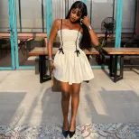 Black and White Color Block A Line Dress Ruffled Strapless Fashionable Minimalist Style Perfect
