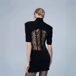 Lace Panel Sheer Bodycon Dress Elegant Solid Color Trendy Style Perfect for Parties Wholesale Av