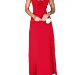 Elegant Red Long Dress French Style Adjustable Straps Waist Tie Flowy Fabric Perfect for Valenti