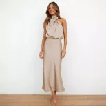 Sleeveless Satin Dress Elegant Solid Color Lightweight Fabric Spring Summer Evening Wear Wholesa