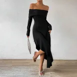Elegant Womens Dress European and American Style Off Shoulder Mid Length Spring Summer Perfect f