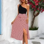 One Shoulder Striped Color Block Dress for Women Summer Fashion Available in Red White Blue Wholesale Sizes S to XL
