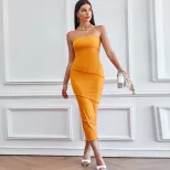 Strapless Bodycon Dress Solid Color Elegant Summer Beachwear Perfect for Parties and Casual Outi