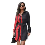 Color Block Long Sleeve Shirt Dress for Women in Black Casual Autumn Winter Style