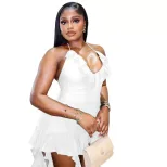 Elegant Backless Mini Dress Sexy Bodycon Silhouette V Neck Halter Neck Waist Cinching Perfect fo