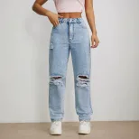 High Waisted Straight Leg Denim Pants Versatile Loose Fit Trendy Style Casual Wear for Women Who