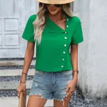 Casual Loose Fit Short Sleeve Shirt Solid Color Spring Summer Versatile Design Wholesale Availab