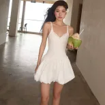 Summer Floral Puff Dress for Women Bow Tie Waist Slim Fit Beach Vacation Style Available in Mult