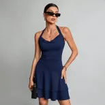 Halter Neck Ruffled Mini Dress Backless Waist Cinching Spring Summer Style Perfect for Parties o