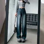 阔腿牛仔裤女秋冬新款高腰显瘦宽松直筒加长垂感拖地梨形身材裤子