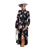 Printed Long Sleeve Maxi Dress High Neck Fashionable Design Autumn Winter Style Wholesale Availa