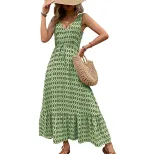 Elegant Geometric Print Sleeveless Dress Summer Casual Wear Waist Defining Design Available for