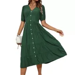 Summer Midi Dress Elegant Draped Design Solid Color Pleated Detail Perfect for Casual Outings or