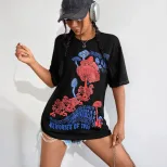 Womens Short Sleeve T Shirt Fashionable Round Neck Printed Design Casual Wear for Summer Wholesa