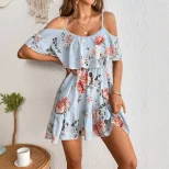 Floral Print Ruffled Hem Cami Dress Slim Fit Waist Defining Sexy Style Perfect for Summer Partie