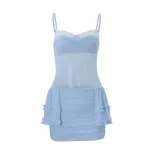 Summer Womens Bodycon Dress Slim Fit Low Neckline Ruffled Lace Trim Short Length Perfect for Parties and Casual