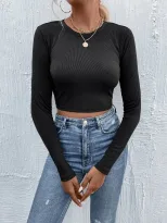 Womens Color Block Long Sleeve T Shirt Round Neck Slim Fit Casual Style Perfect for Everyday Wea
