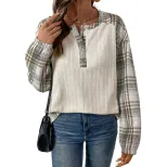 Casual Vintage Plaid Patchwork Top Textured Fabric Simple Design Autumn Style Wholesale Availabl