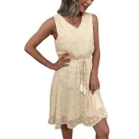 Chiffon Dress Solid Color Ruffle Hem Floral Pattern Summer Casual Wear Wholesale Available