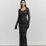 Elegant Lace Long Sleeve Bodycon Dress Slim Fit Waist Cinching Chic Style Perfect for Spring and