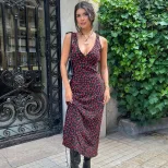 Vintage French Style Sleeveless V Neck Floral Summer Dress Sexy Beachwear for Women Lightweight