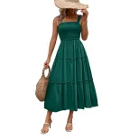 Casual Summer Dress Solid Color Adjustable Straps Waist Tie Design Beach Vacation Essential Whol