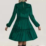 Green Velvet Dress Elegant Autumn Style Perfect for Christmas Celebrations Wholesale Available