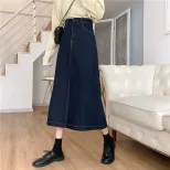 2022春秋新款中长款包臀高腰a字开叉显瘦百搭裙子牛仔裙半身裙女