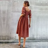 Vintage Polka Dot Ruffle Hem Dress Off Shoulder Summer Style Elegant Design Wholesale Available