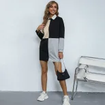 Color Block Long Sleeve Sweatshirt Dress Casual Style Comfortable Fit Autumn Fashion Wholesale A