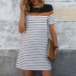 Summer Casual Striped T Shirt Dress Loose Fit Color Block Design Comfortable Fabric Ideal for Ev