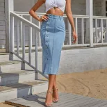 Fashionable Irregular Split Denim Maxi Skirt Womens Casual Style Perfect for Spring Summer Ready
