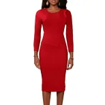Plus Size Womens Spring Dress Solid Color Ruffled Hem Round Neck Bodycon Fit Office Wear Busines