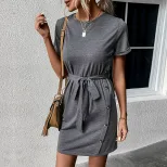 Summer Casual T Shirt Dress Slim Fit Short Sleeve Solid Color Perfect for Everyday Wear Wholesal