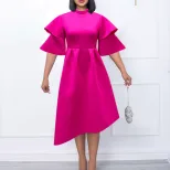 Plus Size Womens A Line Dress Solid Color Double High Neck Elegant Style Perfect for Evening Par
