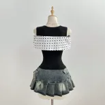 A2现货-75003#亚马逊跨境欧美波点蝴蝶结绑带紧身夏季女装短袖T恤