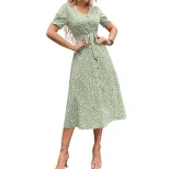 Floral Knot Dress Elegant Casual Style Suitable for Commuting and Vacations Available for Wholes