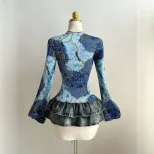 Slim Fit Floral Print V Neck Long Sleeve Dress Bell Sleeve Sexy Style Perfect for Parties Ready